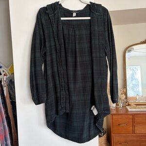 Hooded Black Plaid Long Sleeve Shirt